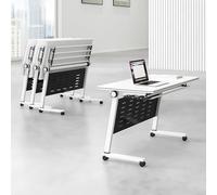 PVYGDXYI Lot de 4 tables de conférence modernes blanches portables avec roulettes silencieuses - Solution de réunion mobile pour bureau, séminaire, bureau exécutif pour bureau, salle de classe (180 x