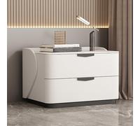 PVYGDXYI Table de chevet moderne en bois massif avec double tiroir de rangement, table de chevet blanche pour chambre à coucher avec comptoir en ardoise, convient pour le salon, le canapé