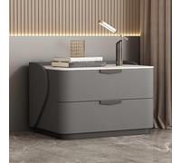 PVYGDXYI Table de chevet moderne en bois massif avec double tiroir de rangement, table de chevet blanche pour chambre à coucher avec comptoir en ardoise, convient pour le salon, le canapé