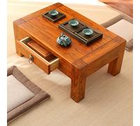 PVYGDXYI Table de sol japonaise avec tiroir - Table basse tatami japonaise - Bureau à thé - Baie vitrée - Petit bureau bas en bois d'orme simple (naturel, 120 x 55 x 30 cm)