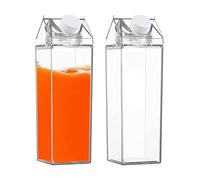 PW TOOLS 2 Bouteilles d'eau en Carton Lait, 500 Ml/1000 ML Recharge Jus Carré Transparent, Bouteille d'eau Réutilisable en Forme Carton Lait, Bouteille Jus, pour Voyage, Camping, Sport