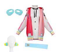 PW TOOLS Anime Cosplay Costume Ensemble, Uniformes Costumes Fantaisie Fête Cosplay Costume Film Rouge Uta Perruque Casque Accessoires Le Chanteur du MonVeste Manteau Halloween Fête Anniversaire