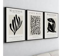 PWAAHDC Lot de 3 Tableaux Muraux Encadrés - Matisse Abstrait Noir et Beige Neutre pour Salon et Chambre - 30 x 40 cm