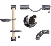 PwaHut Mur d'escalade pour chats 4 pièces Set mur d'escalade pour chats avec hamac, pont pour chats, arbre à chat avec balle suspendue, arbre à chat mural en peluche