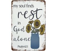 PWBYU Plaque en métal en aluminium vintage My Soul Finds Rest In God Alone Tournesol Mason Jar Verse en métal Man Cave Bar Pub Club Home Décoration murale 30,5 x 40,6 cm