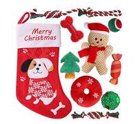 Pweituoet Lot de 9 jouets de Noël pour chien - corde, balle de friandises IQ, peluche, jouet de dentition pour chien, balle de tennis pour petites races