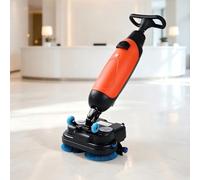 PweKzxt Autolaveuse Professionnelle 17" pour carrelage, Double Brosse 43 cm, autolaveuse autoportée à Batterie, pour la Maison, Le Bureau et la Salle de Bain Orange