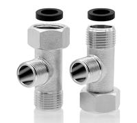 PWGHWG Lot de 2 robinets d'équerre 3/8, 9/16 T - Robinet de raccordement 3 voies - Raccord d'eau en T - Rotation à 180° - Vanne de chasse nickelée pour maison, salle de bain, toilettes