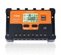 PWM 30A Contrôleur de Charge Solaire 12V 24V Identification Automatique, 30A Régulateur Charge Solaire avec Affichage Rétroéclairé Capteur Température, Pour Gel Sealed Flooded et la batterie lithium