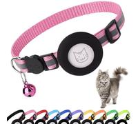 PWOD Airtag Collier pour chat avec clochette, collier réfléchissant en nylon avec support Apple Air Tag et boucle de sécurité détachable pour chiot, fille, garçon, chat, 0,9 cm de largeur et léger