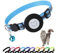 PWOD Airtag Collier pour chat avec clochette, collier réfléchissant en nylon avec support Apple Air Tag et boucle de sécurité détachable pour chiot, fille, garçon, chat, 0,9 cm de largeur et léger