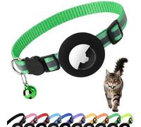 PWOD Airtag Collier pour chat avec clochette, collier réfléchissant en nylon avec support Apple Air Tag et boucle de sécurité détachable pour chiot, fille, garçon, chat, 0,9 cm de largeur et léger