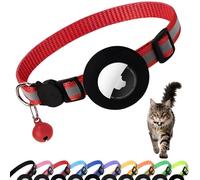 PWOD Airtag Collier pour chat avec clochette, collier réfléchissant en nylon avec support Apple Air Tag et boucle de sécurité détachable pour chiot, fille, garçon, chat, 0,9 cm de largeur et léger