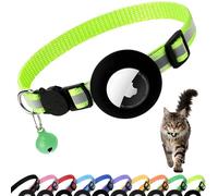 PWOD Airtag Collier pour chat avec clochette, collier réfléchissant en nylon avec support Apple Air Tag et boucle de sécurité détachable pour chiot, fille, garçon, chat, 9,5 mm de largeur et léger