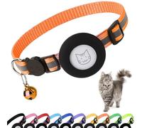 PWOD Airtag Collier pour chat avec clochette, collier réfléchissant en nylon avec support Apple Air Tag et boucle de sécurité détachable pour chiot, fille, garçon, chat, 0,9 cm de largeur et léger