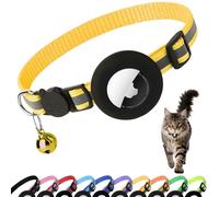 PWOD Airtag Collier pour chat avec clochette, collier réfléchissant en nylon avec support Apple Air Tag et boucle de sécurité détachable pour chiot, fille, garçon, chat, 0,9 cm de largeur et léger