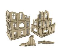 Pwork Wargames Urban Ruins 02 - Ensemble de décors de Ville en ruine pour Miniatures à l'échelle 28mm / 35mm - Miniatures de Table Wargame 3D Scenery Terrain - MDF 3mm