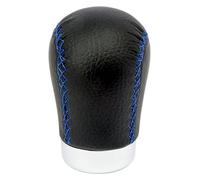 +PWR Car Parts Pommeau de levier de vitesse universel Modèle Class Court Simil Cuir noir avec surpiqûres bleues. Avec gâchette de 30 mm. Design élégant et sportif.