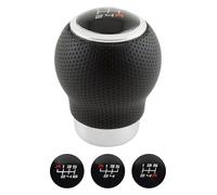 +PWR Car Parts Pommeau de Levier de Vitesse Universel Modèle OEM Court Simili Cuir Microperforé Noir. Déclencheur 27 mm. Avec Schémas de Vitesses Interchangeables