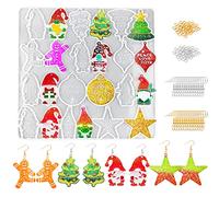 Pwsap 12 Pièces Nouveau Moulle Silicone Resine de Noël, Epoxy Bijoux Moule Avec 100 Crochets Boucles D'oreilles et Anneaux Saut Ouverts,Arbres Noël,étoiles Autres Formes Pour
