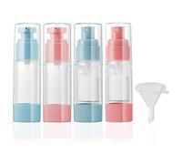 Pwsap 5 Pièces 30ml Bouteille Cosmétique Sous Vide de Voyage, Contenants de Voyage Anti-fuites Approuvés par la TSA Bouteille de Voyage, 2 Distributeurs+2 Flacons vaporisateurs+ entonnoir, Rosa+Bleu