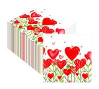Pwsap 60 Pièces Serviettes de Saint-Valentin, Cœurs Fleurs Serviette de Table Papier Jetables Serviettes Cocktail, Coeur Serviettes Décoratives pour Dîner Romantique Anniversaire Amour Thème Fête