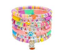 Pwsap 7PCS Bracelets Joyeuses Pâques pour Enfants, Colorées Bracelet Extensible Empilable avec Lapin Charme, Panier de Pâque Cadeau de Pâques pour Filles Sœur Nièce Cousine Meilleure Amie