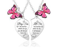 Pwsap BFF Collier pour 2 Filles, Collier d'Amitié Grande Sœur Petite Sœur, Papillon Coeur Pendentif Chaîne Collier, Meilleurs Amis Colliers Valentin Amitié Cadeaux pour Femmes Filles Mère Amis Sœurs