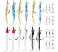 Pwsap Croch Leurre Souple de Pêche Appâts, Poisson Nageur avec des Hameçons BKK ou VMC Ultra Affûtés avec 22g T-Tail Articles de Pêche en Silicone pour l'eau salée et l'eau Douce Mer