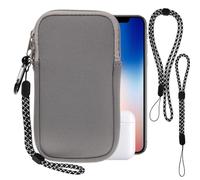 Pwsap Housse Universelle Smartphone, Pochette de Protection en Durable néoprène pour téléphone Portable Sacoche de Protection avec Mousqueton et Dragonne Compatible avec iPhone 13 14 15, Gris Clair