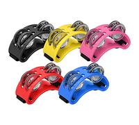 Pwshymi Ensemble de 5 Tambourins à Pied avec Jingles en Métal Brillant pour Performance Musicale en Matériau ABS Rouge Rose Bleu Noir Jaune 3,9 X 2 X 1,6 Pouces