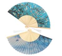 Pwshymi Ensemble D'éventails Pliants, éventails Artistiques à Main en Bambou avec Motif de Fleurs D'abricot et Conditions de Peinture Lavées, Idéal pour les Mariages et les Soirées à Thème, 2 Pièces