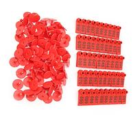 Pwshymi Étiquette D'oreille en Plastique pour la Gestion des Animaux de Ferme, Lot de 100, Identification Durable, pour Porcs, Bovins, Moutons (100 mots en rouge)
