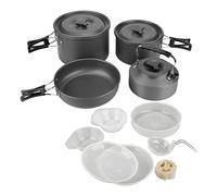 Pwshymi Kit D'ustensiles de Cuisine de Camping, Ensemble Portable en Alliage D'aluminium pour Les Aventures en Plein Air avec 1 Théière, 2 Soucoupes et 5 Bols
