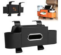 Pwzoax 3-in-1 Car Backseat Organizer with Tissue Dispenser and Dual Cup Holders, Multifunctional Back Seat Car Organizera and Storage Box, Universal Fit for Most Cars (Black)