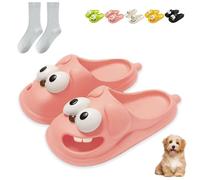 Pwzoax Big Eye Dog Slippers, Summer Cute Dog Sandals Tongue, 3D Funny Tongue Kiss Slipper Non-Slip Sandals for Women & Men (Pink,36-37)