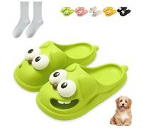 Pwzoax Big Eye Dog Slippers, Summer Cute Dog Sandals Tongue, 3D Funny Tongue Kiss Slipper Non-Slip Sandals for Women & Men (Green,36-37)