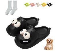 Pwzoax Big Eye Dog Slippers, Summer Cute Dog Sandals Tongue, 3D Funny Tongue Kiss Slipper Non-Slip Sandals for Women & Men (Black,40-41)