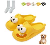 Pwzoax Big Eye Dog Slippers, Summer Cute Dog Sandals Tongue, 3D Funny Tongue Kiss Slipper Non-Slip Sandals for Women & Men (Yellow,40-41)