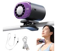 Pwzoax Car Clip on Air Conditioner Fan with LED Display, 360° Rotation, 199 Speeds Adjustable, Portable USB Rechargeable Personal Cooling Mini Fans (Dark Gray)