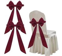 Pwzoax Christmas Burgundy Velvet Chair Sashes, 11.8 X 29.5 inch Christmas Red Chair Bows with Elastic Band Decorations for Home Wedding Events Party Banquet (2PCS)