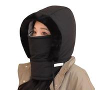 Pwzoax Plush-Lined Thickened Thermal Hat with Face Mask for Men and Women, Ski Winter Hats for Cold for Unisex (Black,Taille Unique)