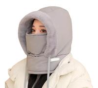 Pwzoax Plush-Lined Thickened Thermal Hat with Face Mask for Men and Women, Ski Winter Hats for Cold for Unisex (Light Gray,Taille Unique)