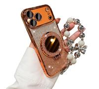 Pwzoax Sparkling Diamond Women's Phone Case with Mirror & Stand for iPhone 17 16 15 14 13 12 11 Pro Max (14,Orange)