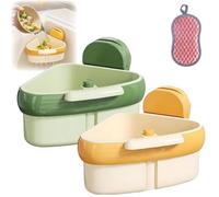Pwzoax Suction Cup Sink Corner Rack, Corner Sink Strainer, Food Waste Catcher for Sinkwith Fine Mesh Drain Hole, Triangular Sinks Basket Shelf with Suction Cup Sucker for Kitchen (Yellow+Green)
