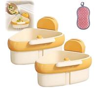 Pwzoax Suction Cup Sink Corner Rack, Corner Sink Strainer, Food Waste Catcher for Sinkwith Fine Mesh Drain Hole, Triangular Sinks Basket Shelf with Suction Cup Sucker for Kitchen (2Pcs Yellow)