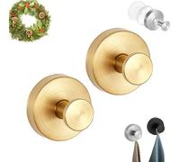 Pwzoax Upgraded Suction Cup Hooks - Wreath Hangers for Front Door, No Drill Suction Cup Hooks for Door Wreaths Bathroom Kitchen Glass (Gold,2pcs)