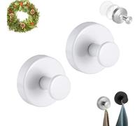 Pwzoax Upgraded Suction Cup Hooks - Wreath Hangers for Front Door, No Drill Suction Cup Hooks for Door Wreaths Bathroom Kitchen Glass (White,2pcs)