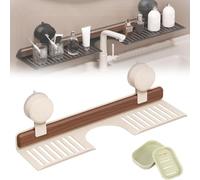 Pwzoax Walnut Bathroom Kitchen Suction Cup Shelf, Walnut Suction Cup Bathroom Shelf, Removable Sink Faucet Organizers, Wall Mounted No Drilling Storage ShelfBasket (White,40cm/15.7in)