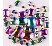 PXAMORTEL Cristaux de Verre à Coudre, Perles de Strass rectangulaires à Coudre, serties de Griffes dorées, 7 Tailles, mélange de 50 pièces/Sac(A5 AB Colors Mix)